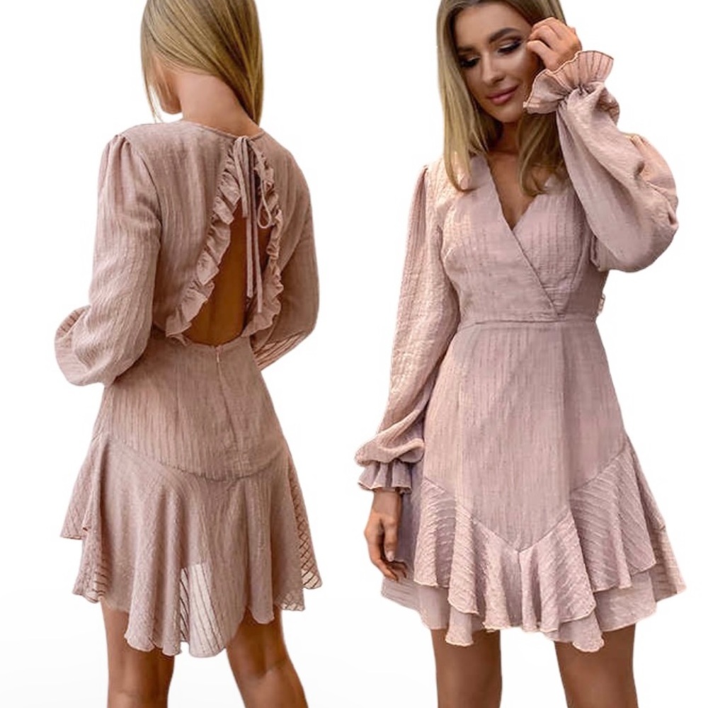 Ruffle layered dress with open tie back Size Medium